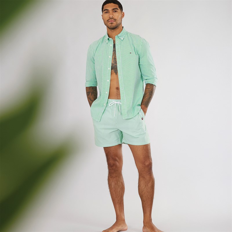 Tommy Hilfiger Mens Drawstring Swim Shorts Ithaca White Radiant Green