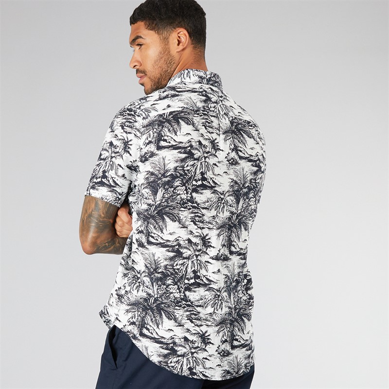 Tommy Hilfiger Mens Linen Vacation Short Sleeve Shirt Desert Sky Allover