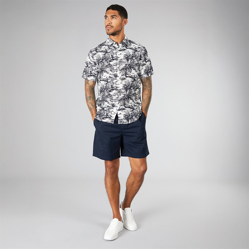 Tommy Hilfiger Mens Linen Vacation Short Sleeve Shirt Desert Sky Allover