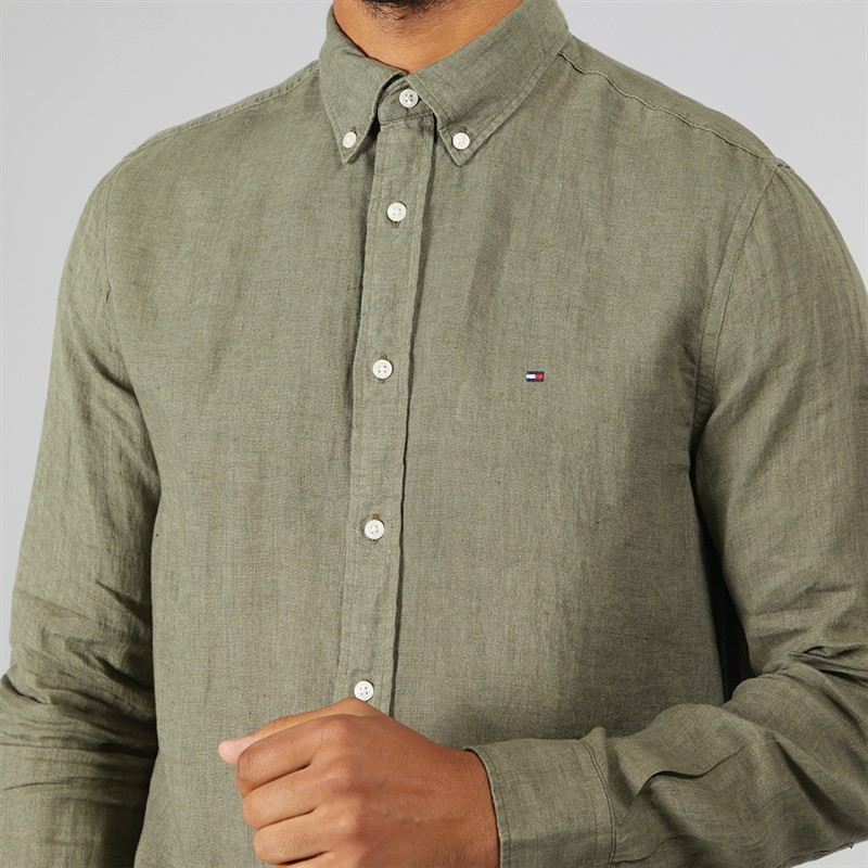 Tommy Hilfiger Mens Long Sleeve Shirt Battle Green