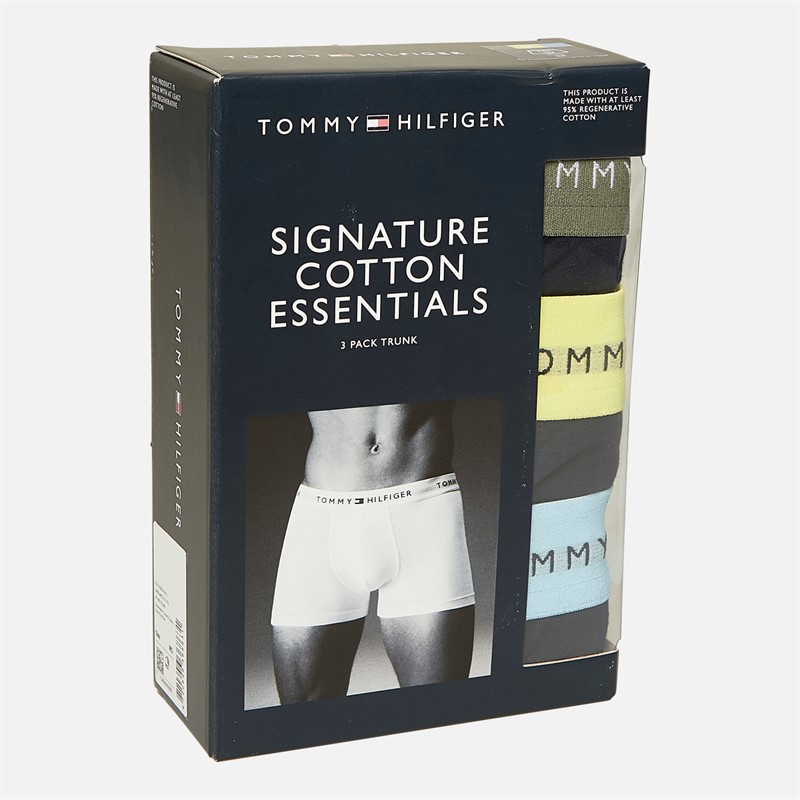 Tommy Hilfiger Mens Three Pack Trunks Stonewash Green/Faded Lime/Cool Blue