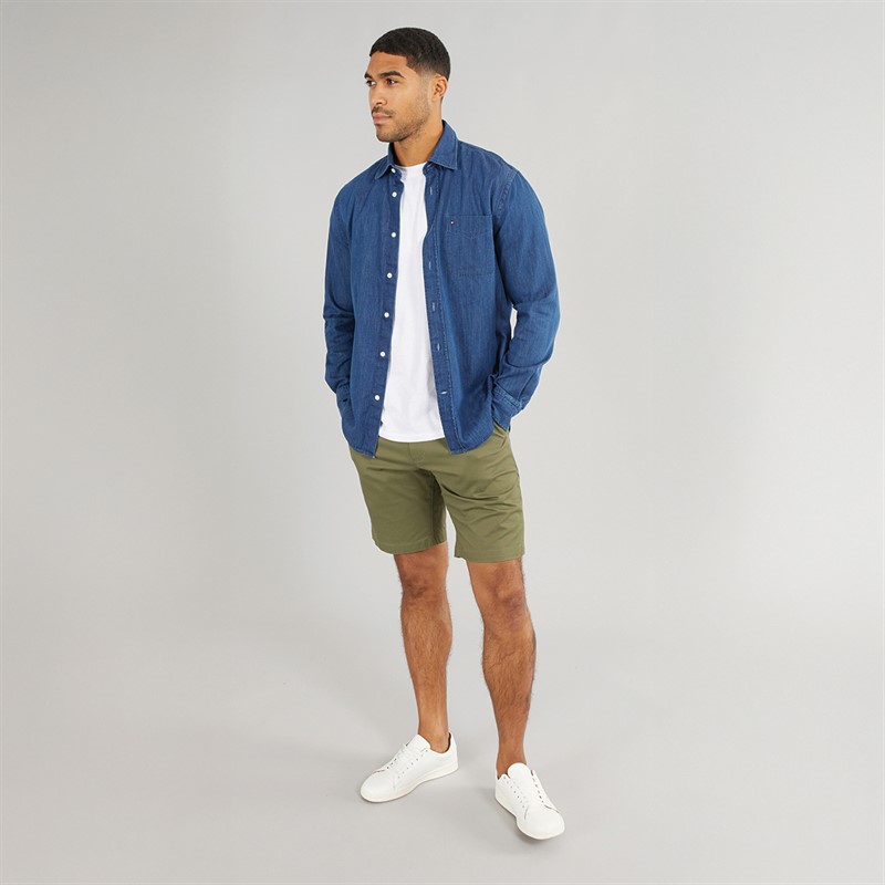 Tommy Hilfiger Mens Lightweight Denim Long Sleeve Shirt Mid Blue Denim