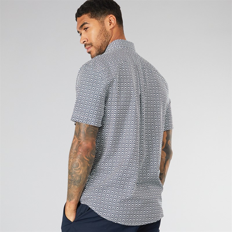 Tommy Hilfiger Mens Lightweight Geo Short Sleeve Shirt Night Sky/Ivory Silk