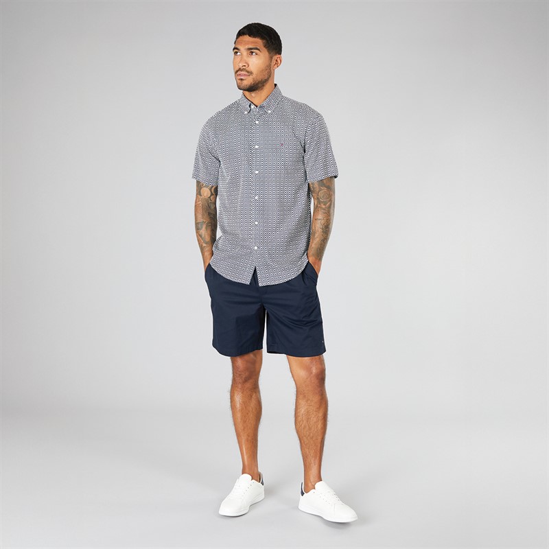 Tommy Hilfiger Mens Lightweight Geo Short Sleeve Shirt Night Sky/Ivory Silk