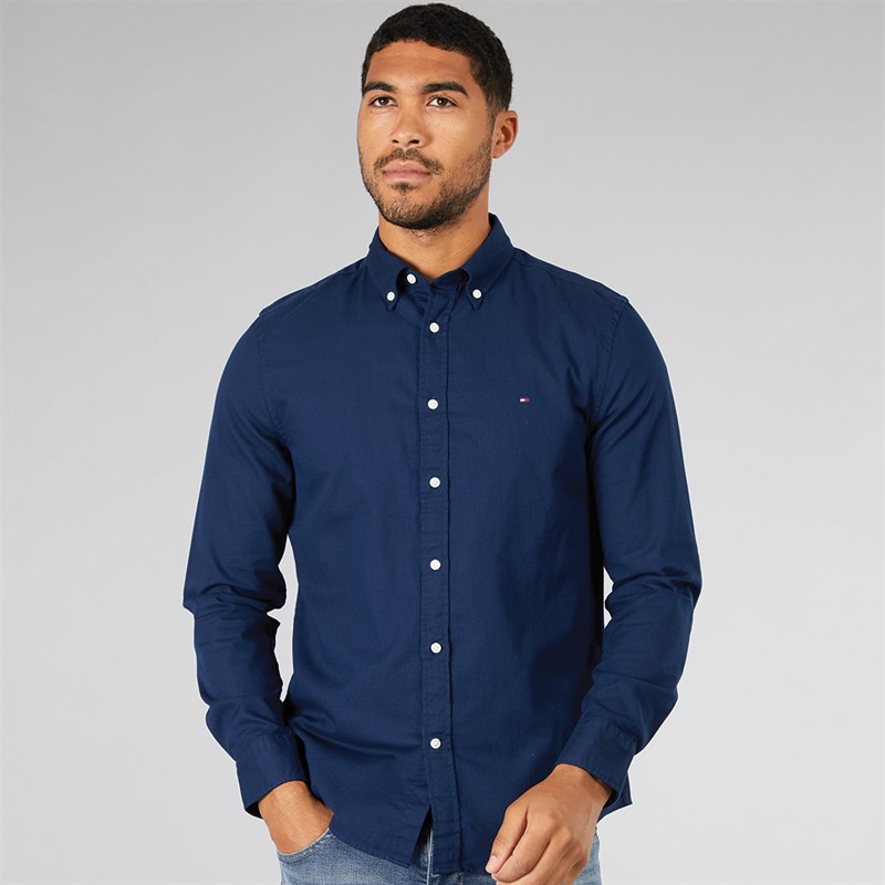 Tommy Hilfiger Mens Dobby Long Sleeve Shirt Carbon Navy