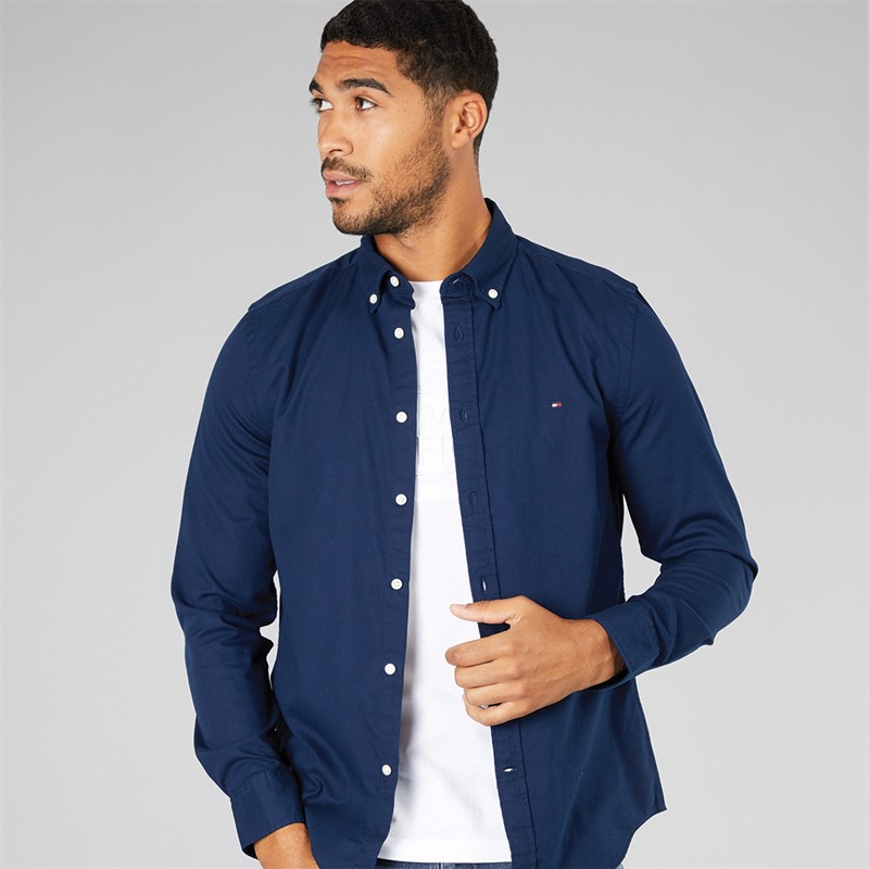 Tommy Hilfiger Mens Dobby Long Sleeve Shirt Carbon Navy