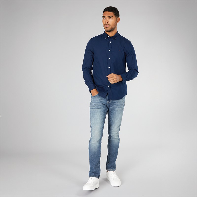 Tommy Hilfiger Mens Dobby Long Sleeve Shirt Carbon Navy