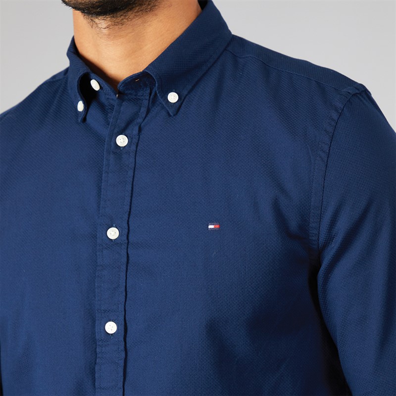Tommy Hilfiger Mens Dobby Long Sleeve Shirt Carbon Navy