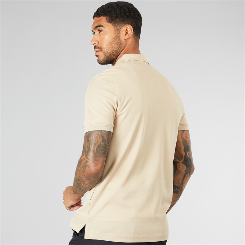 Tommy Hilfiger Mens Mercerised Pique Zip Polo Shirt Sandalwood