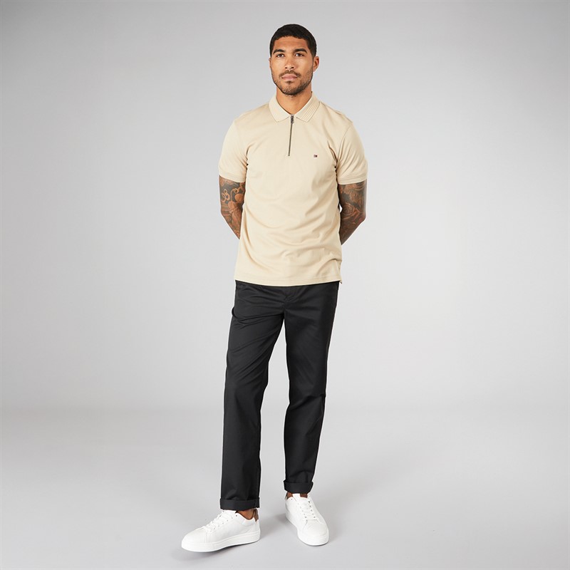 Tommy Hilfiger Mens Mercerised Pique Zip Polo Shirt Sandalwood