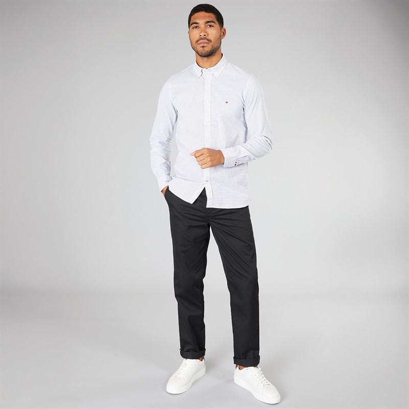 Tommy Hilfiger Mens Flex Mini Print Long Sleeve Shirt Optic White/Desert Sky