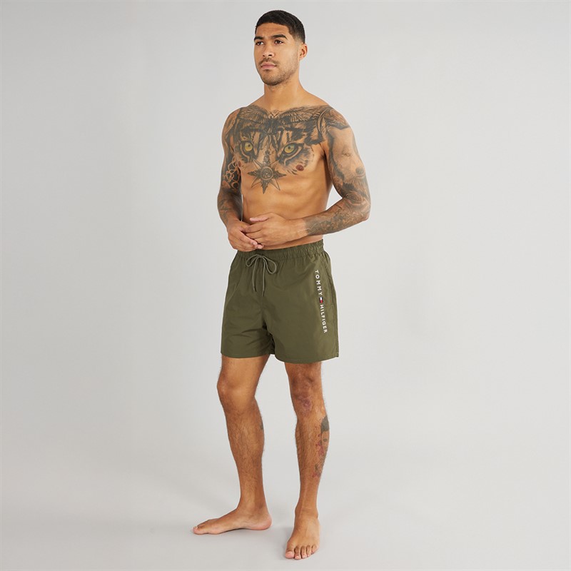 Tommy Hilfiger Mens Drawstring Swim Shorts Army Green