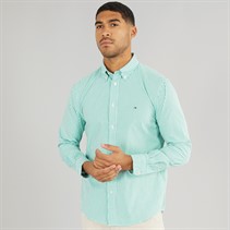 Tommy Hilfiger Mens Flex Poplin Classic Long Sleeve Shirt Olympic Green/Optic White