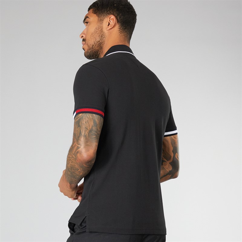 Tommy Hilfiger Mens Flag Cuff Slim Fit Polo Black