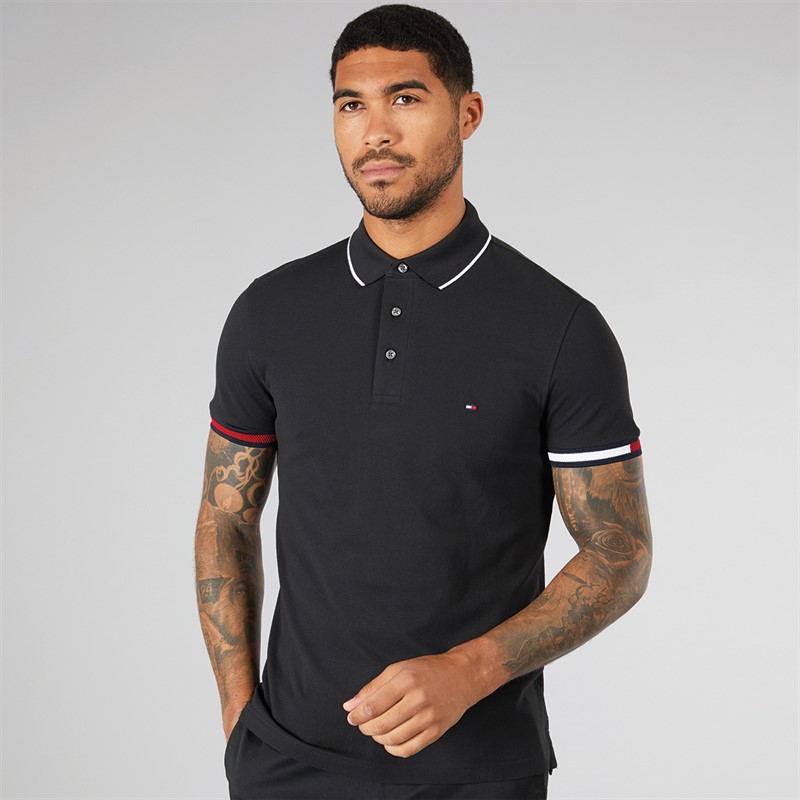 Tommy Hilfiger Mens Flag Cuff Slim Fit Polo Black
