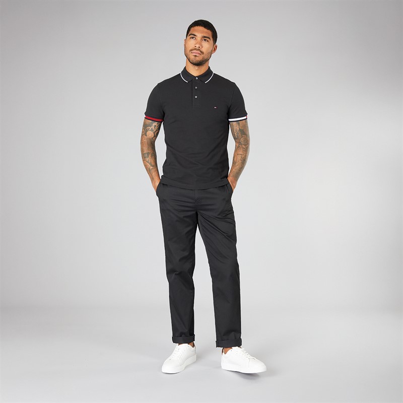 Tommy Hilfiger Mens Flag Cuff Slim Fit Polo Black