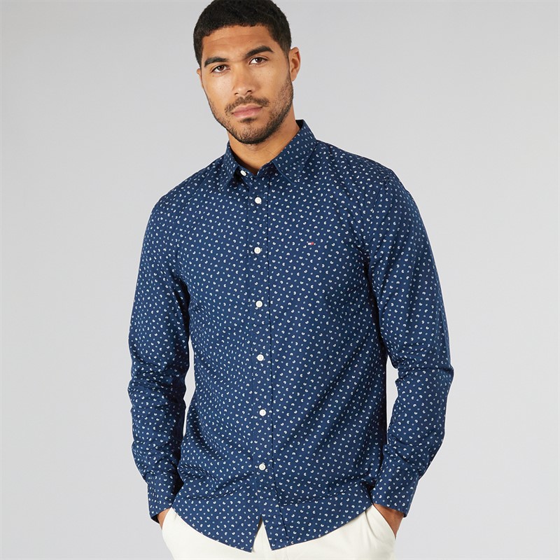 Tommy Hilfiger Mens Flex Poplin Long Sleeve Shirt Night Sky Allover