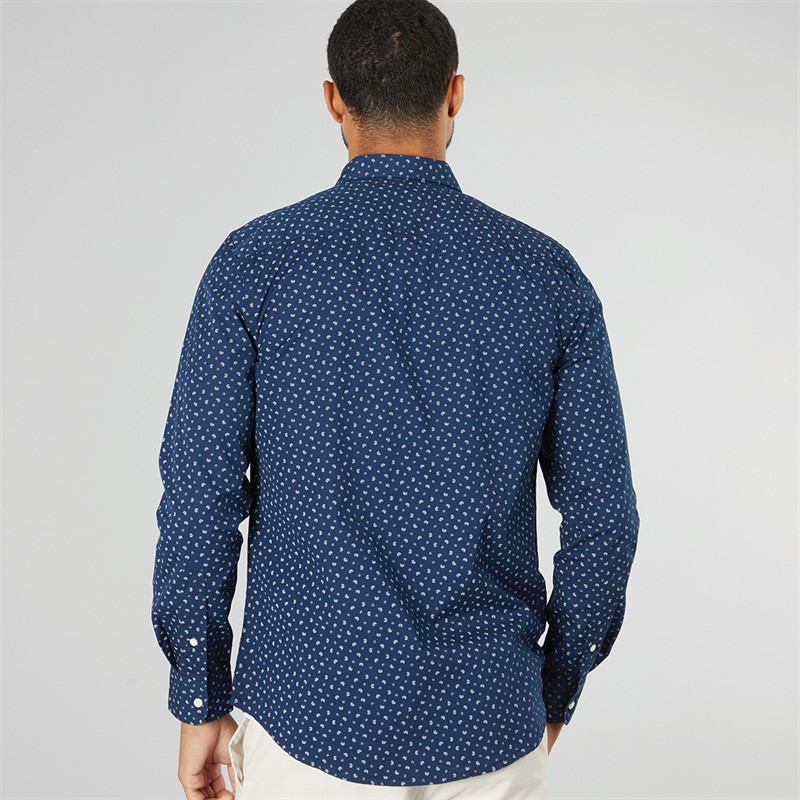 Tommy Hilfiger Mens Flex Poplin Long Sleeve Shirt Night Sky Allover