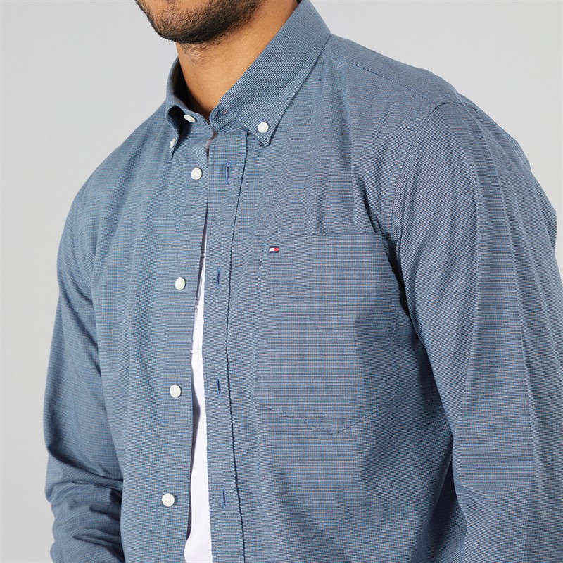 Tommy Hilfiger Mens Houndstooth Long Sleeve Shirt Carbon Navy/Multi