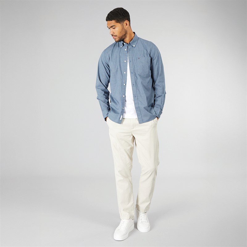 Tommy Hilfiger Mens Houndstooth Long Sleeve Shirt Carbon Navy/Multi