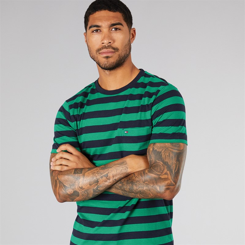 Tommy Hilfiger Mens Essential Solid Pock T-Shirt Nouveau Green/Desert Sky