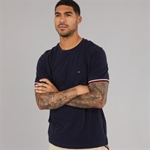Tommy Hilfiger Mens Global Stripe Cuff T-Shirt Desert Sky