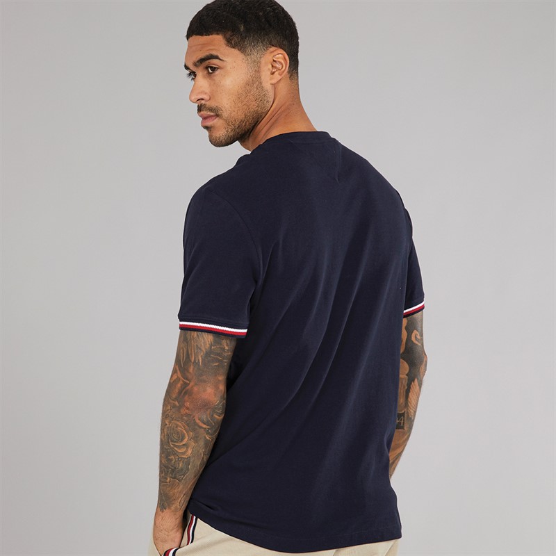 Tommy Hilfiger Mens Global Stripe Cuff T-Shirt Desert Sky