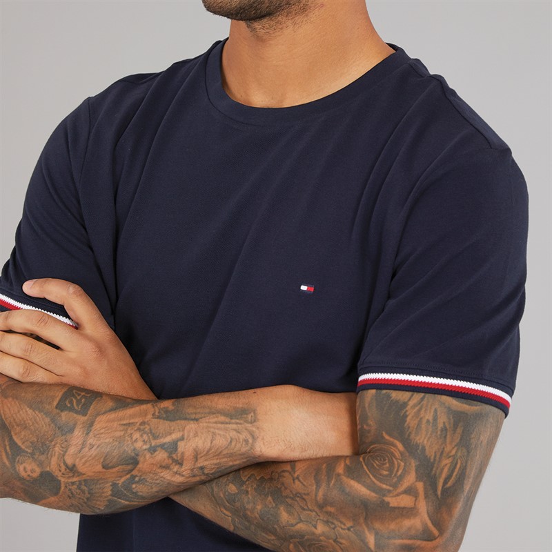 Tommy Hilfiger Mens Global Stripe Cuff T-Shirt Desert Sky