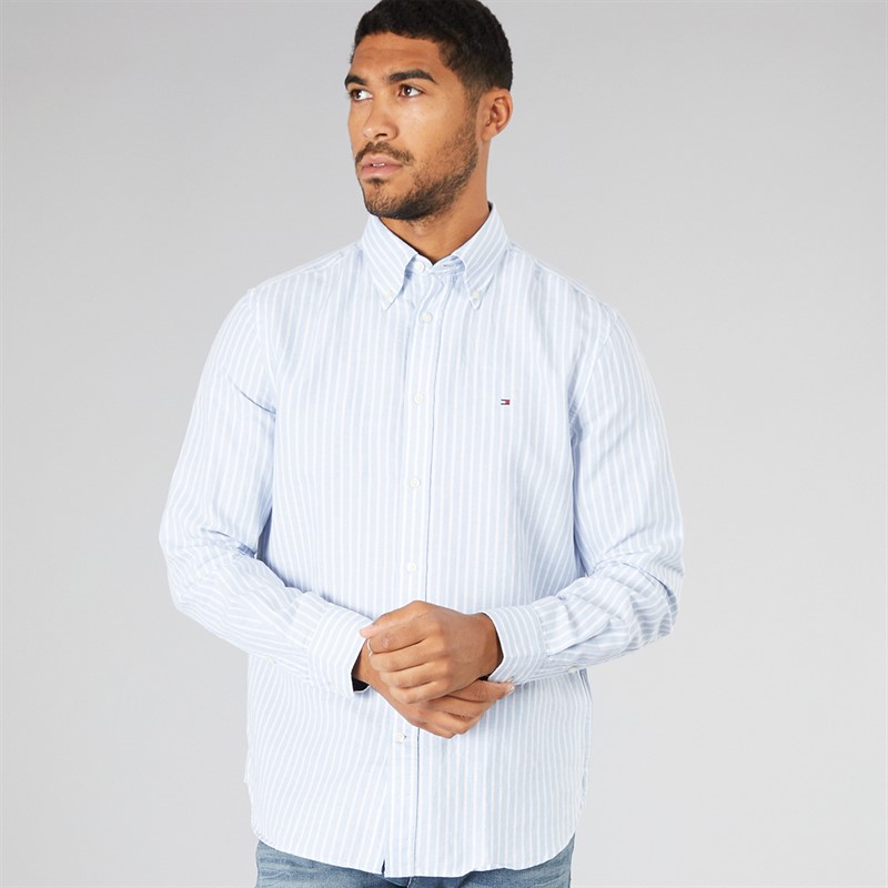 Tommy Hilfiger Mens Linen Blend Long Sleeve Shirt Breezy Blue/Stripe