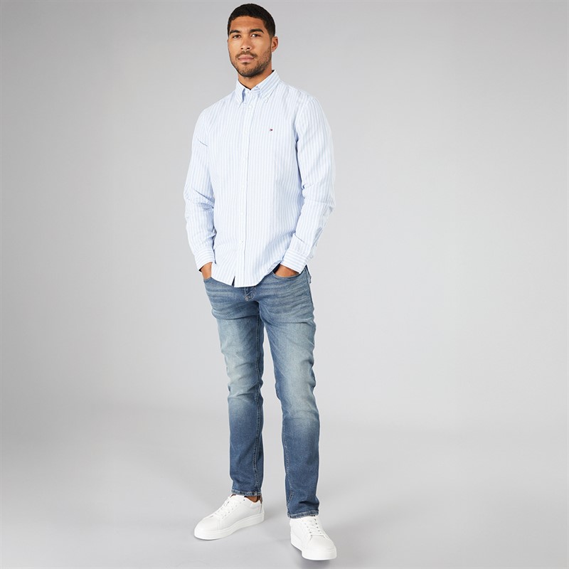 Tommy Hilfiger Mens Linen Blend Long Sleeve Shirt Breezy Blue/Stripe