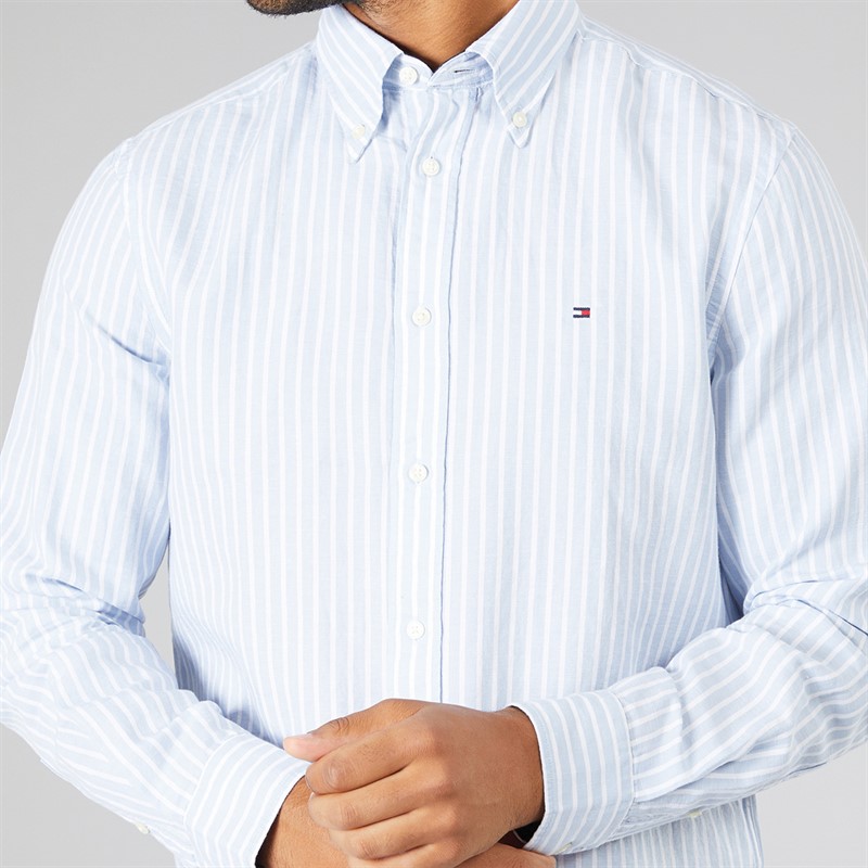 Tommy Hilfiger Mens Linen Blend Long Sleeve Shirt Breezy Blue/Stripe