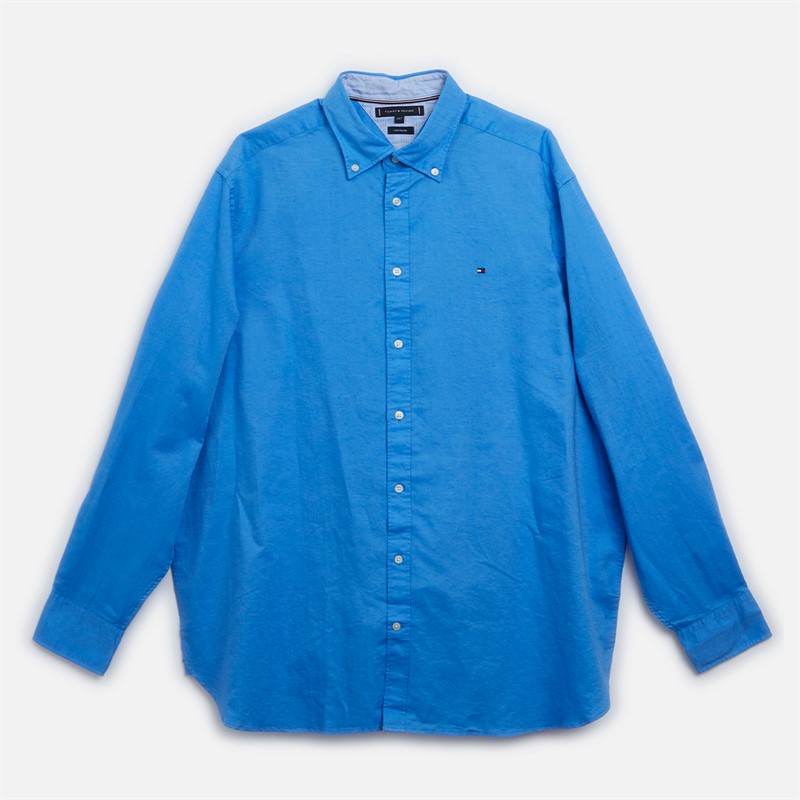 Tommy Hilfiger Mens Plus Size Linen Blend Long Sleeve Shirt Blue Spell