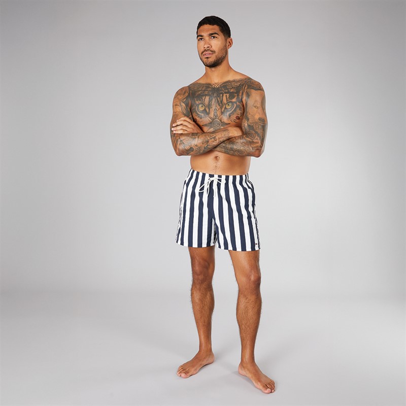 Tommy Hilfiger Mens Drawstring Swim Shorts Bold Stripe Desert Sky