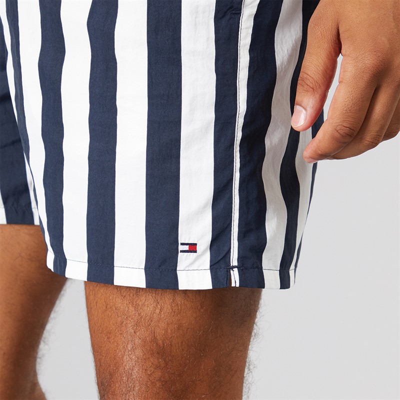 Tommy Hilfiger Mens Drawstring Swim Shorts Bold Stripe Desert Sky