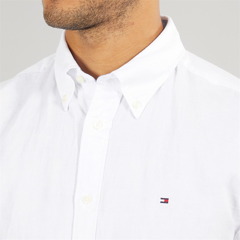 Tommy Hilfiger Mens Linen Blend Short Sleeve Shirt Th Optic White