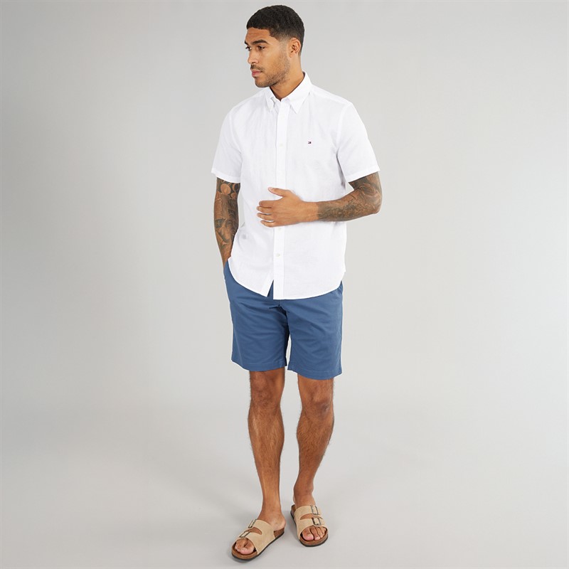 Tommy Hilfiger Mens Linen Blend Short Sleeve Shirt Th Optic White