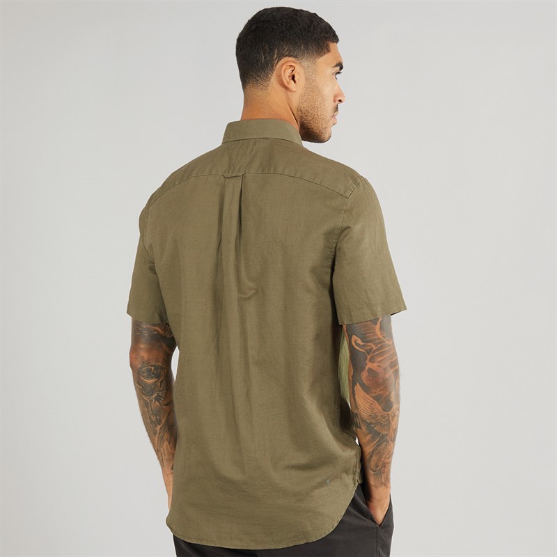 Tommy Hilfiger Mens Linen Blend Short Sleeve Shirt Battle Green