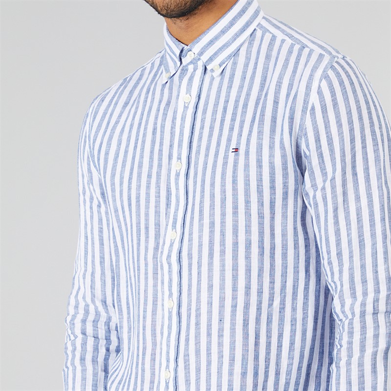 Tommy Hilfiger Mens Linen Essential Long Sleeve Shirt Desert Sky/Optic White