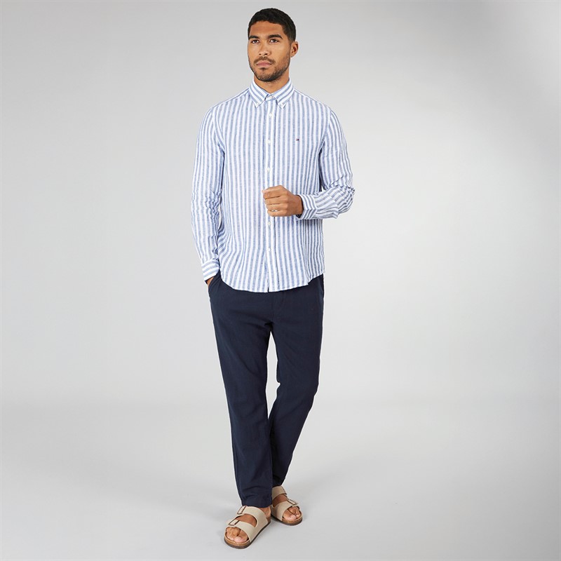 Tommy Hilfiger Mens Linen Essential Long Sleeve Shirt Desert Sky/Optic White