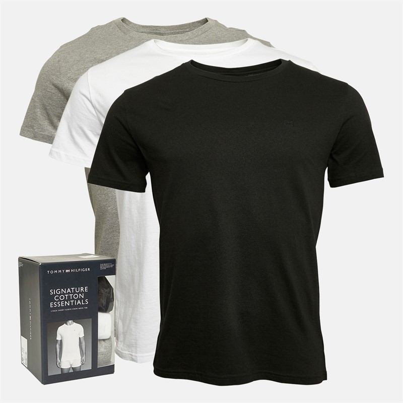 Tommy Hilfiger Mens Three Pack T-Shirts TH White/Black/Medium Grey Heather