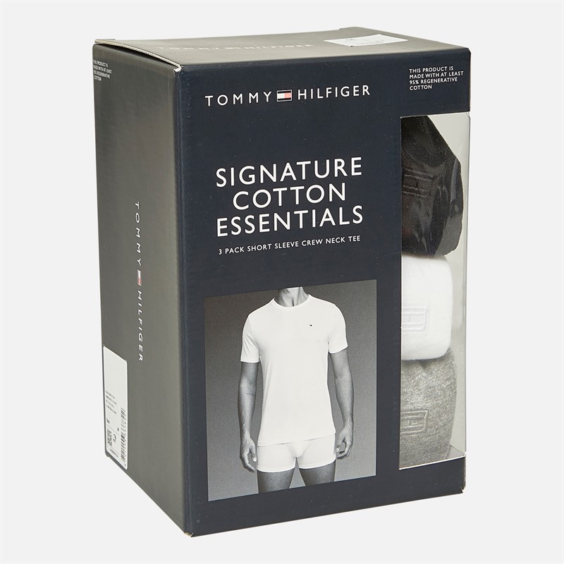 Tommy Hilfiger Mens Three Pack T-Shirts TH White/Black/Medium Grey Heather