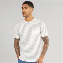 Tommy Hilfiger Mens Cotton Stripe T-Shirt Ivory Petal/Desert Sky