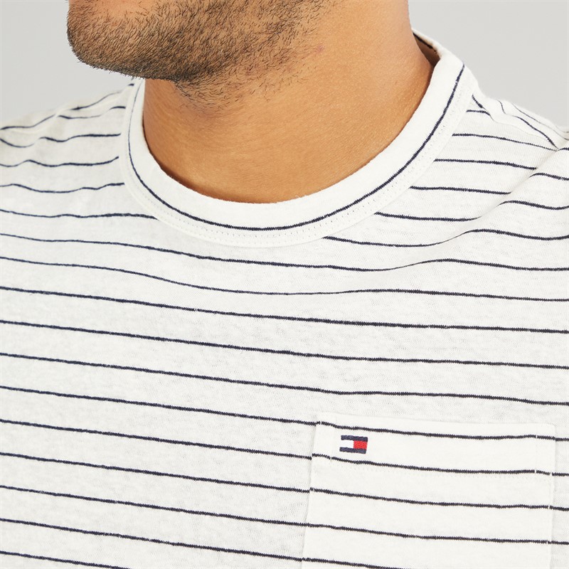 Tommy Hilfiger Mens Cotton Stripe T-Shirt Ivory Petal/Desert Sky