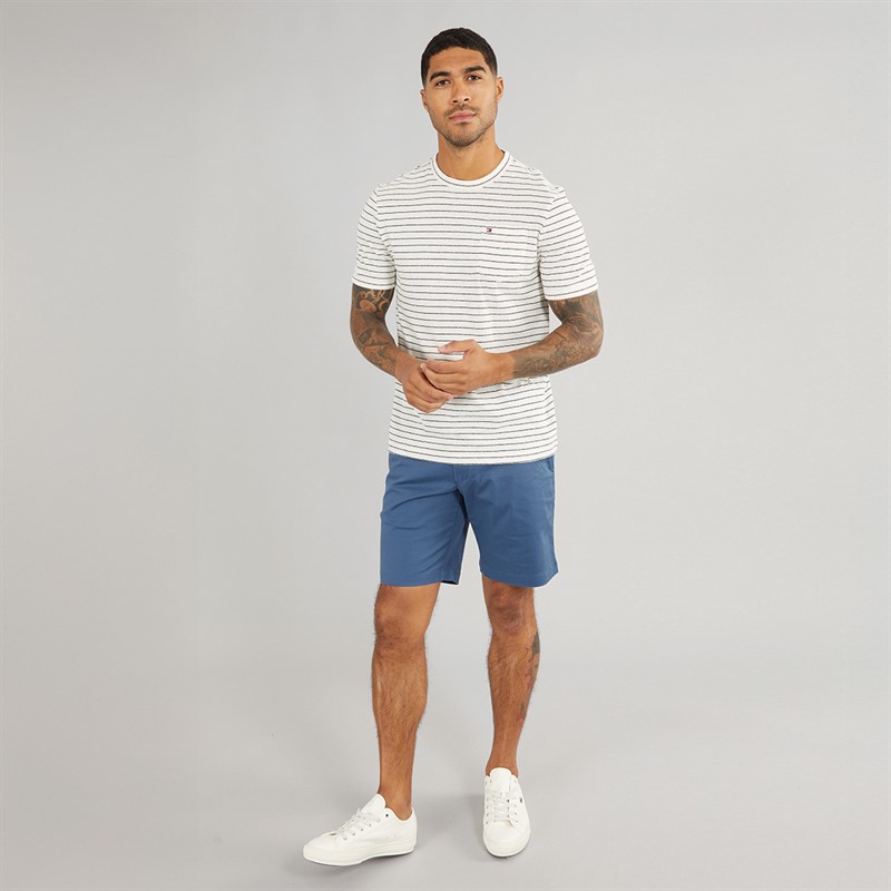 Tommy Hilfiger Mens Cotton Stripe T-Shirt Ivory Petal/Desert Sky