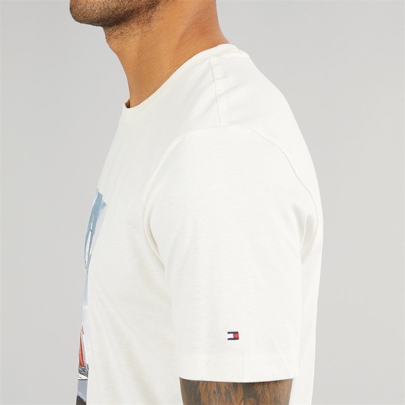Tommy Hilfiger Mens Hilfiger Color Photo T-Shirt Ivory Petal