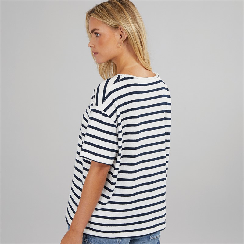 Tommy Hilfiger Womens Linen Striped T-Shirt Breton Dark Night Navy Stp
