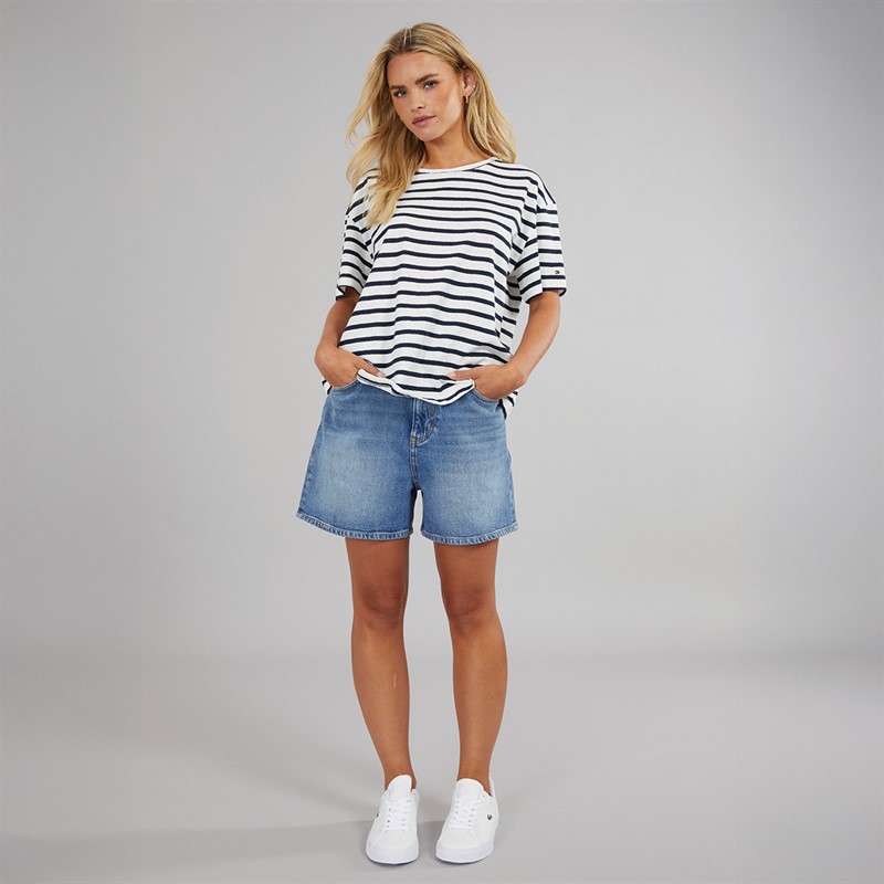 Tommy Hilfiger Womens Linen Striped T-Shirt Breton Dark Night Navy Stp