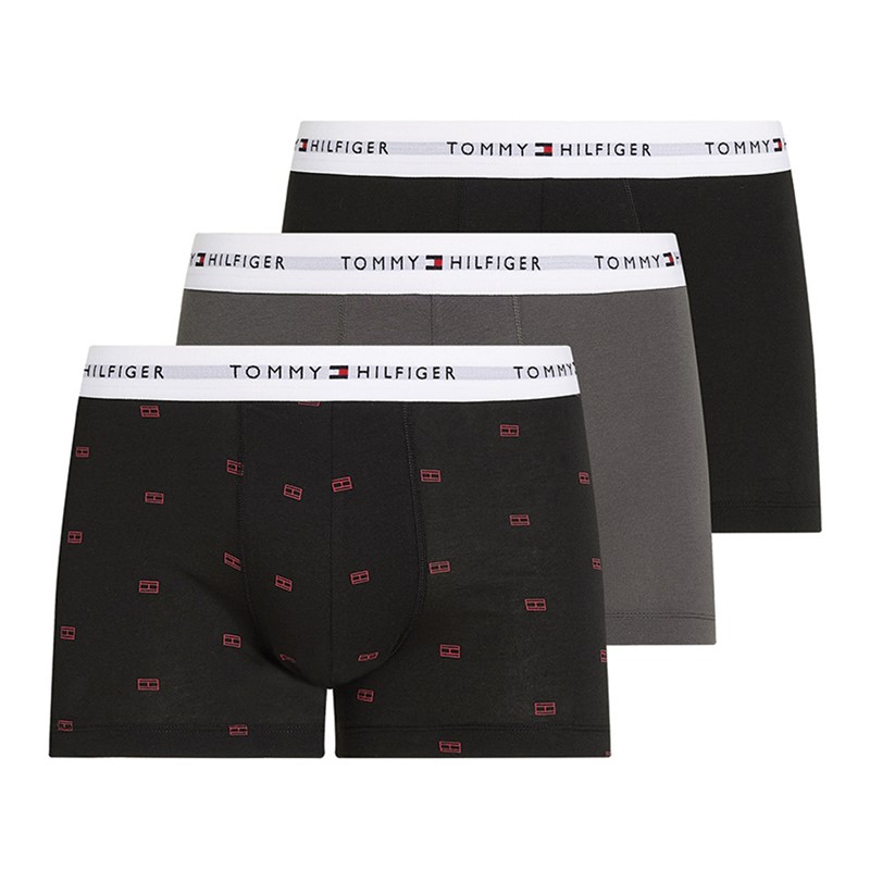 Tommy Hilfiger Heren Drie Pak Onderbroeken Zwart / Donker As / Roze Vlag - Maat S