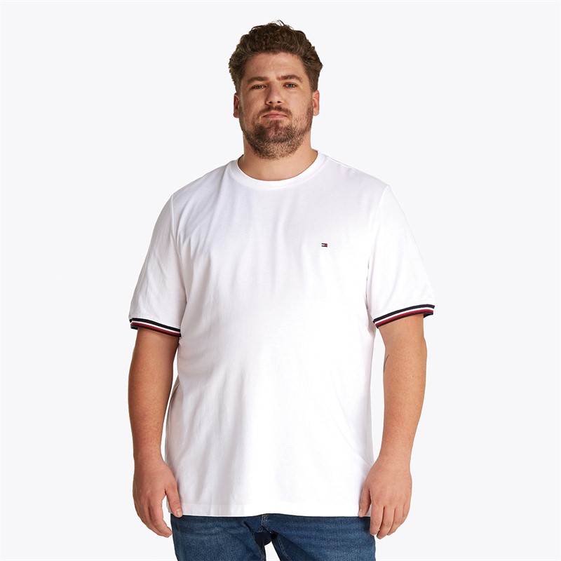 Tommy Hilfiger Heren Plus Size Global Streep T-Shirt Wit