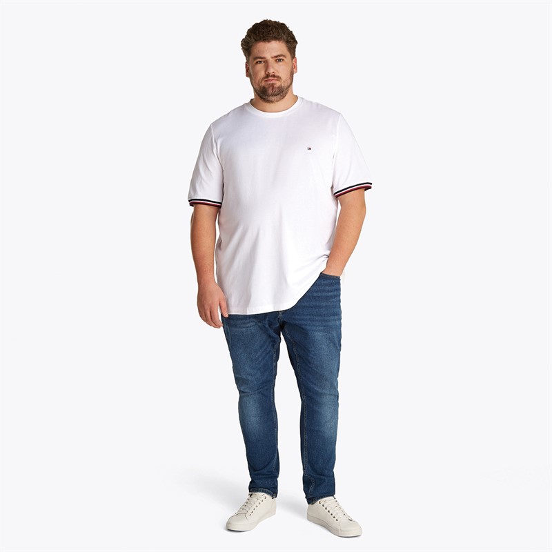 Tommy Hilfiger Heren Plus Size Global Streep T-Shirt Wit
